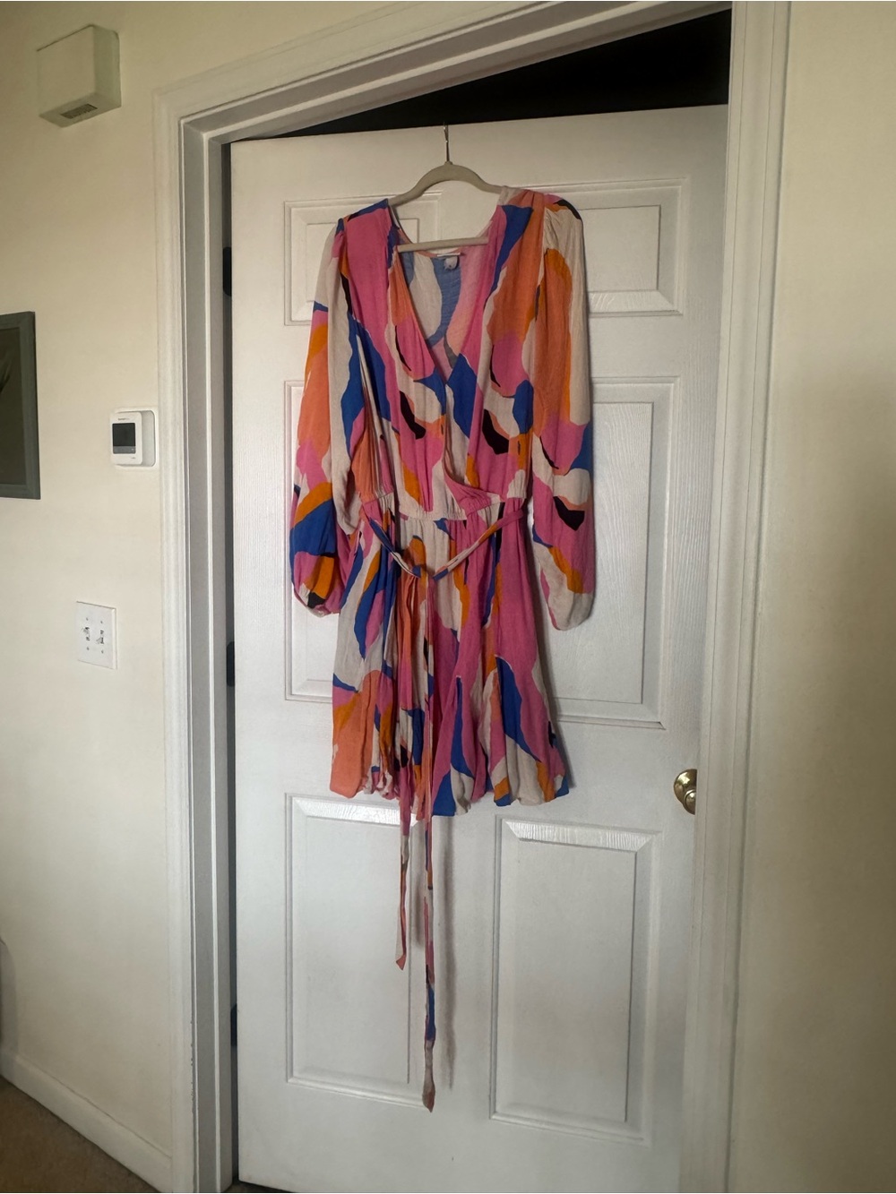 Ava & Viv Pink Orange Blue Abstract Wrap-Front Mini Dress - Picture 2 of 3